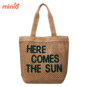 Túi cói đeo vai Here come the sun