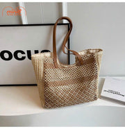 Túi cói miệng vuông quai da Sp589