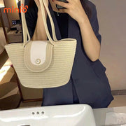 Túi cói nắp da nút ngọc Sp79