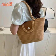 Túi cói nắp da nút ngọc Sp79