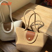 Túi cói nắp da nút ngọc Sp79