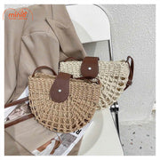 Túi cói quai, nắp da Sp147