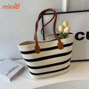 Túi cói thừng kẻ ngang dây da Sp389