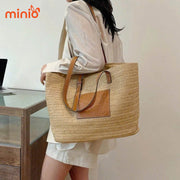 Túi cói trơn miếng da Sp499 Loewe