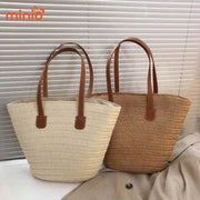 Túi cói trơn quai da sp672