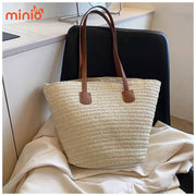 Túi cói trơn quai da sp672