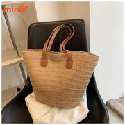 Túi cói trơn quai da sp672