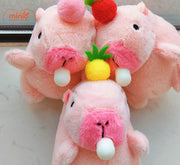 Móc khoá bông Capybara hồng thổi bóng