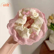 Scrunchies vải nơ hồng bèo tim