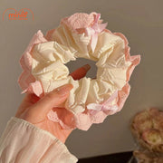 Scrunchies vải nơ hồng bèo tim