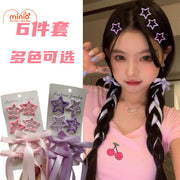 Set 4 kẹp sao + 2 kẹp nơ lụa dài