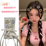 Set 4 kẹp sao + 2 kẹp nơ lụa dài