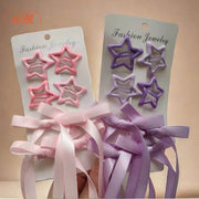 Set 4 kẹp sao + 2 kẹp nơ lụa dài