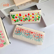 Túi bút vải canvas  viền da