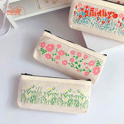 Túi bút vải canvas  viền da