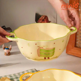 Thố bí lớn 2 quai hoạ tiết bánh