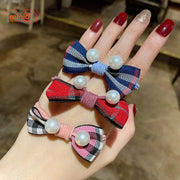 Dây cột tóc nơ kẻ đính ngọc