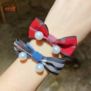 Dây cột tóc nơ kẻ đính ngọc