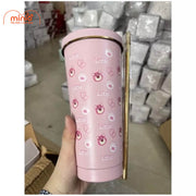 Ly giữ nhiệt gấu dâu viền vàng