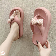 Dép kẹp đế xuồng 7cm nơ hồng