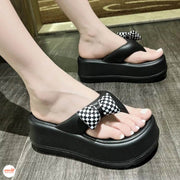 Dép kẹp đế xuồng 7cm nơ hồng