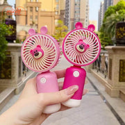 Quạt sạc gấu hồng mini