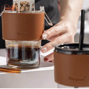 Ly cốc thuỷ tinh viền da