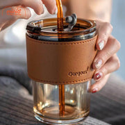 Ly cốc thuỷ tinh viền da