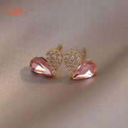 Bông tai tim đá ngọc hồng FL