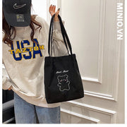 Túi tote nhung tăm hình gấu