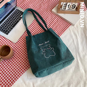 Túi tote nhung tăm hình gấu