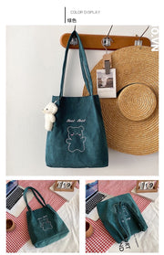 Túi tote nhung tăm hình gấu