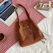 Túi tote nhung tăm hình gấu
