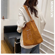 Túi tote nhung tăm hình gấu