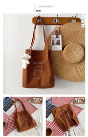 Túi tote nhung tăm hình gấu