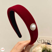 Cài tóc nhung đỏ đính hạt ngọc