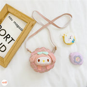 Túi đeo da đính thú bông