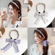 Băng đô vải lụa thắt bím đính ngọc trai