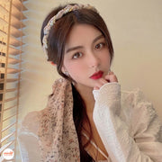 Băng đô vải lụa thắt bím đính ngọc trai