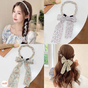 Băng đô vải lụa thắt bím đính ngọc trai