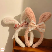 Cài tóc tai thỏ nơ caro