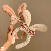 Cài tóc tai thỏ nơ caro