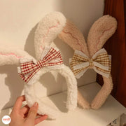 Cài tóc tai thỏ nơ caro