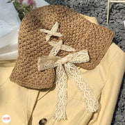 Nón cói nơ ren đan chéo