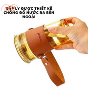 Ly thuỷ tinh viền da cao dây đeo