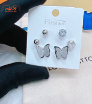Set 3 đôi bông tai bướm titan
