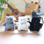 Móc khoá bông mèo ú đen xám