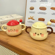 Ly cốc sứ gấu má hồng 2 quai